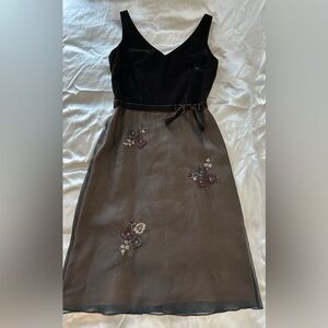 Maggy London Chocolate Brown Embroidered Velvet and Silk Dress